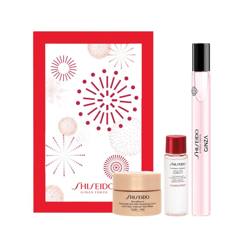 Shiseido Benefiance Set - Overnight Wrinkle Cream 30 ml + Softener 30 ml + Ginza EDP 10 ml