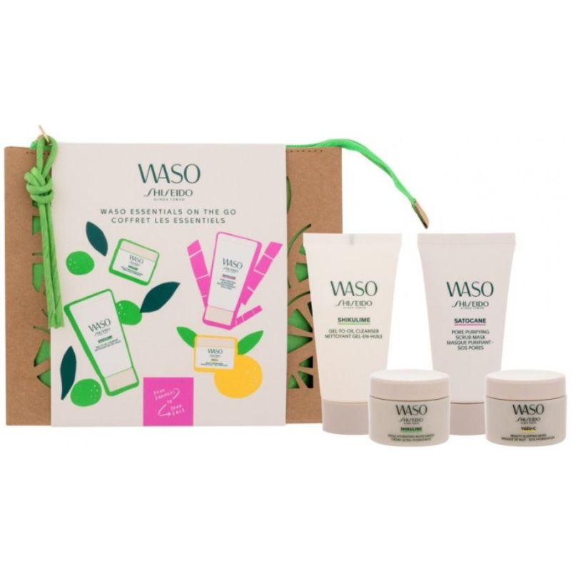 Shiseido WASO Set - Mega Hydrating Moisturizer 15 ml + Gel-To-Oil Cleanser 30 ml + Sleeping Mask 15ml +  Pore Purifying Scrub Mask 30 ml