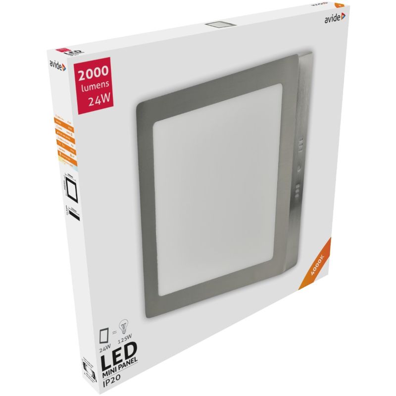 Avide LED Πλαφονιέρα Τετράγωνο Αλουμίνιο Σατέν Νικέλιο 24W Λευκό 4000K