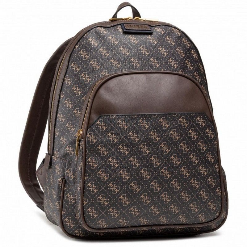 Guess Vezzola Ecological leather Backpack Brown Double Zip For Men 32x40x14cm