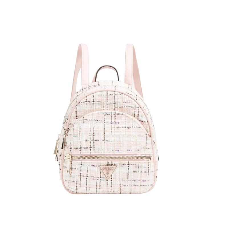 Guess Manhattan Synthetic Leather Backpack Pink Tweed For Women 29 x 24 x 9 cm